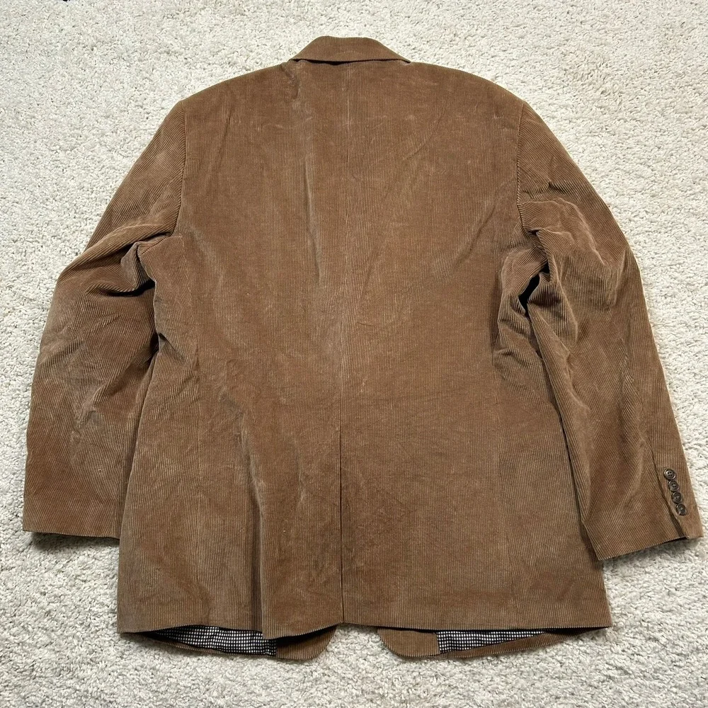 Saddlebred Corduroy Sport Coat Blazer 46L Brown Tan Two Button Gingham Lined